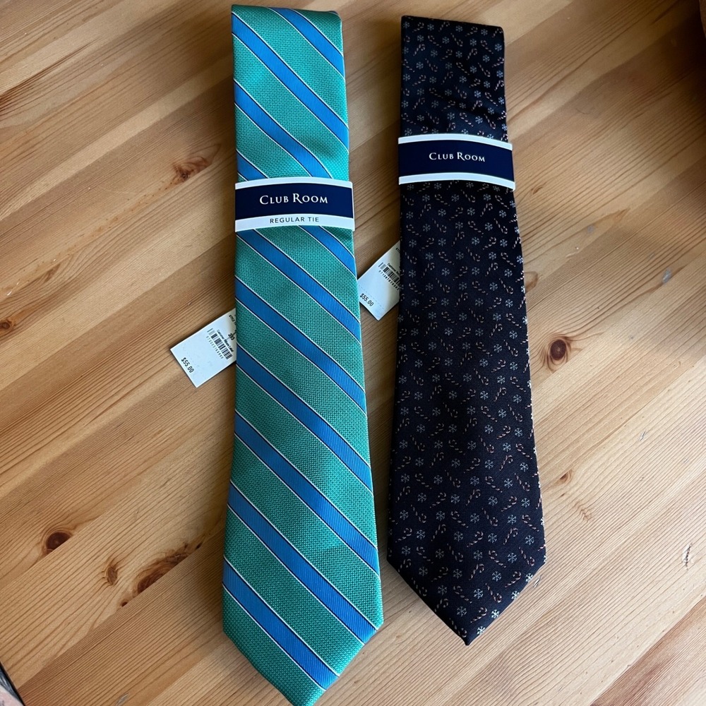 Club Room Neckties Set Striped Green Blue & Christmas Novelty Regular Tie‎ NWT